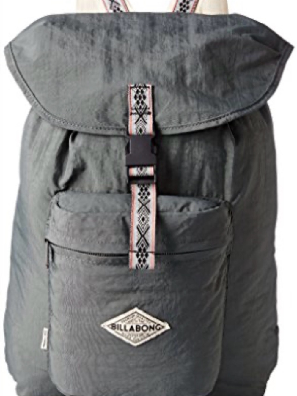 Billabong Gray Backpack with Patterned Strap Accent